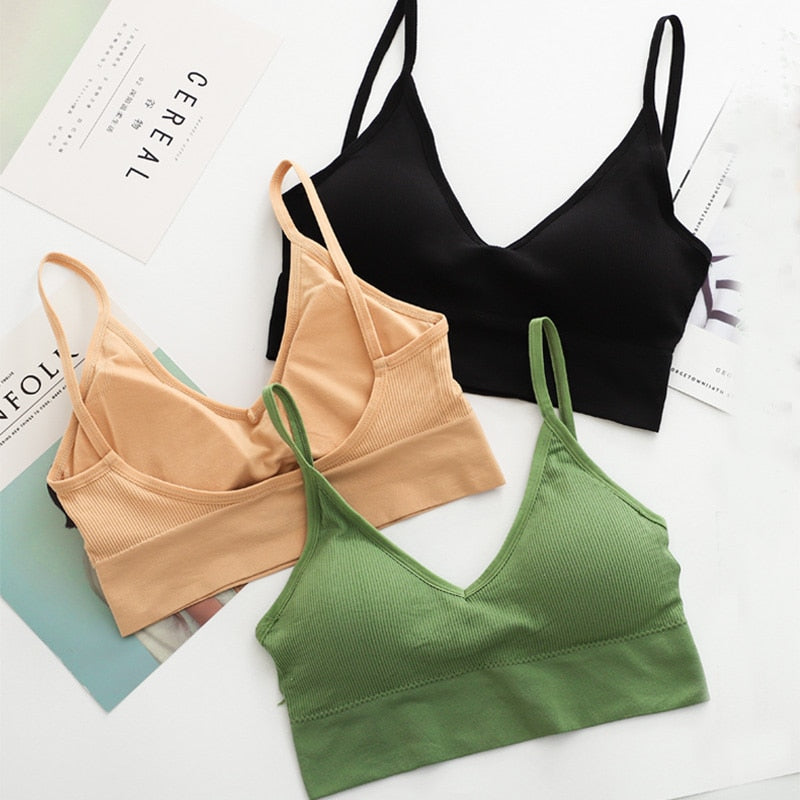 Frauen Tank Top Bralette Baumwolle Unterwäsche nahtlose Rohr Crop Top weiblich rückenfrei Dessous feste Farbe Camisole abnehmbar gepolstert